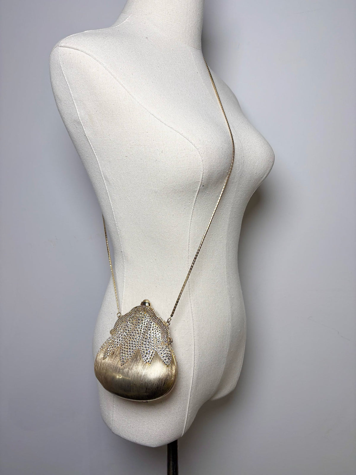 Judith Leiber Swarovski Crystals Metal Gold Chatelaine Minaudiere Clutch