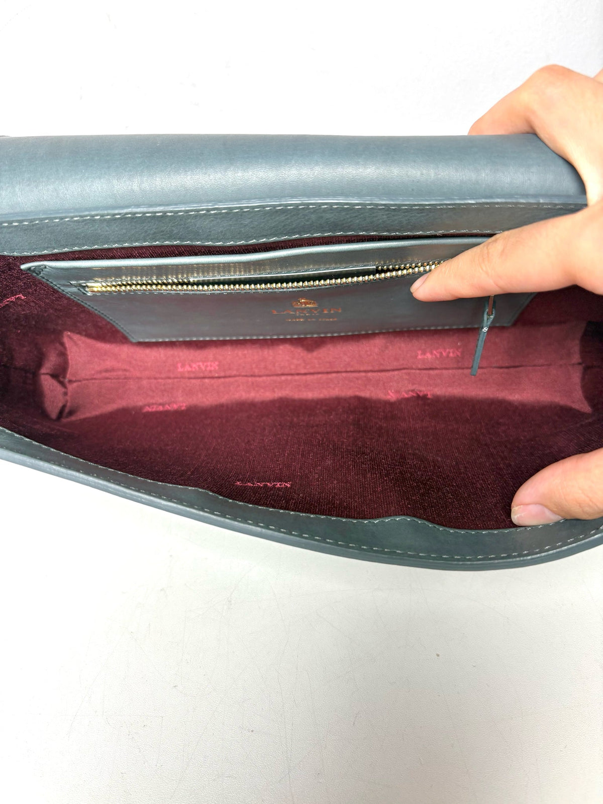 Lanvin Classic Pochette NWT Gray Calfskin Flap Purse