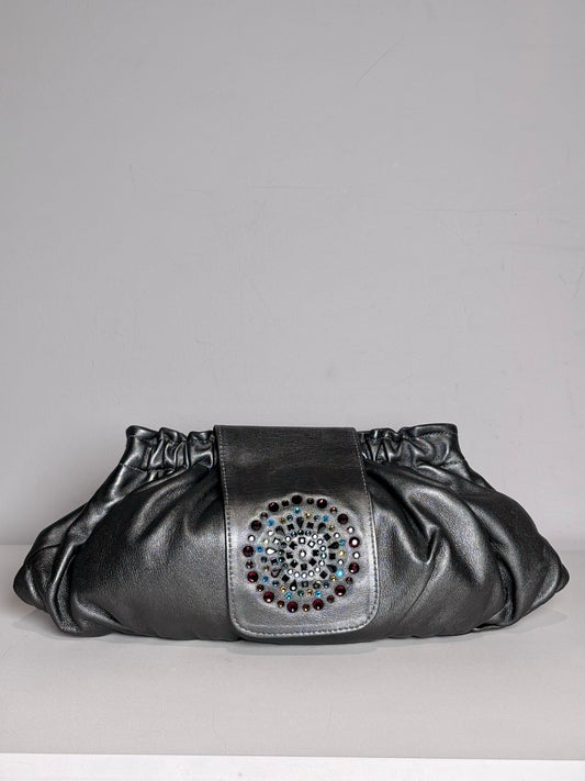 M. Andonia Solid Leather Pre-owned Charcoal Clutch/Evening Bag