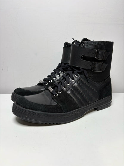 Black Men Shoe Size US 10 Versace Collection Black Leather & Nylon Pre-Owned High-Top Sneakers