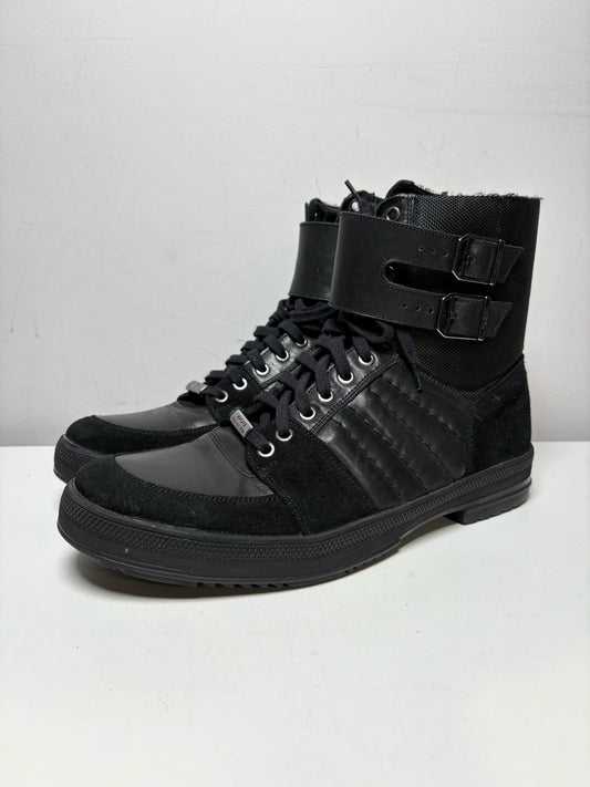 Men Shoe Size US 10 Versace Collection Black Leather & Nylon Pre-Owned High-Top Sneakers - VIDA STYLE SHOP