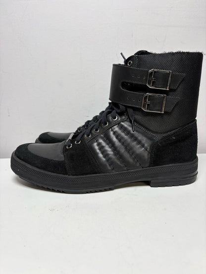 Black Men Shoe Size US 10 Versace Collection Black Leather & Nylon Pre-Owned High-Top Sneakers