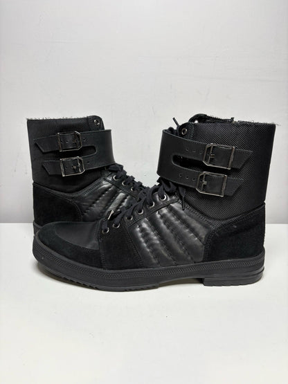 Black Men Shoe Size US 10 Versace Collection Black Leather & Nylon Pre-Owned High-Top Sneakers