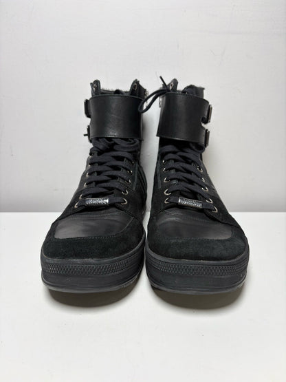 Black Men Shoe Size US 10 Versace Collection Black Leather & Nylon Pre-Owned High-Top Sneakers