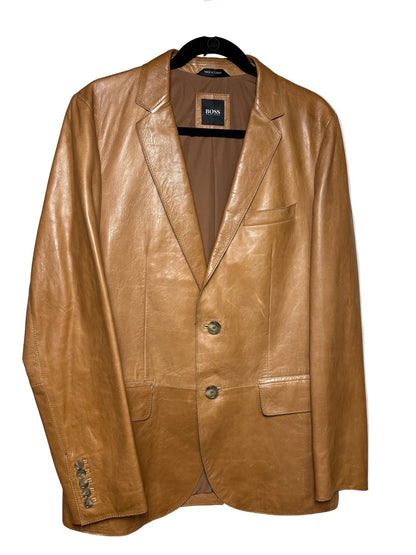 Camel Men Size 40 (L) BOSS Hugo Boss Camel Leather Pre-Owned Blazer Jacket