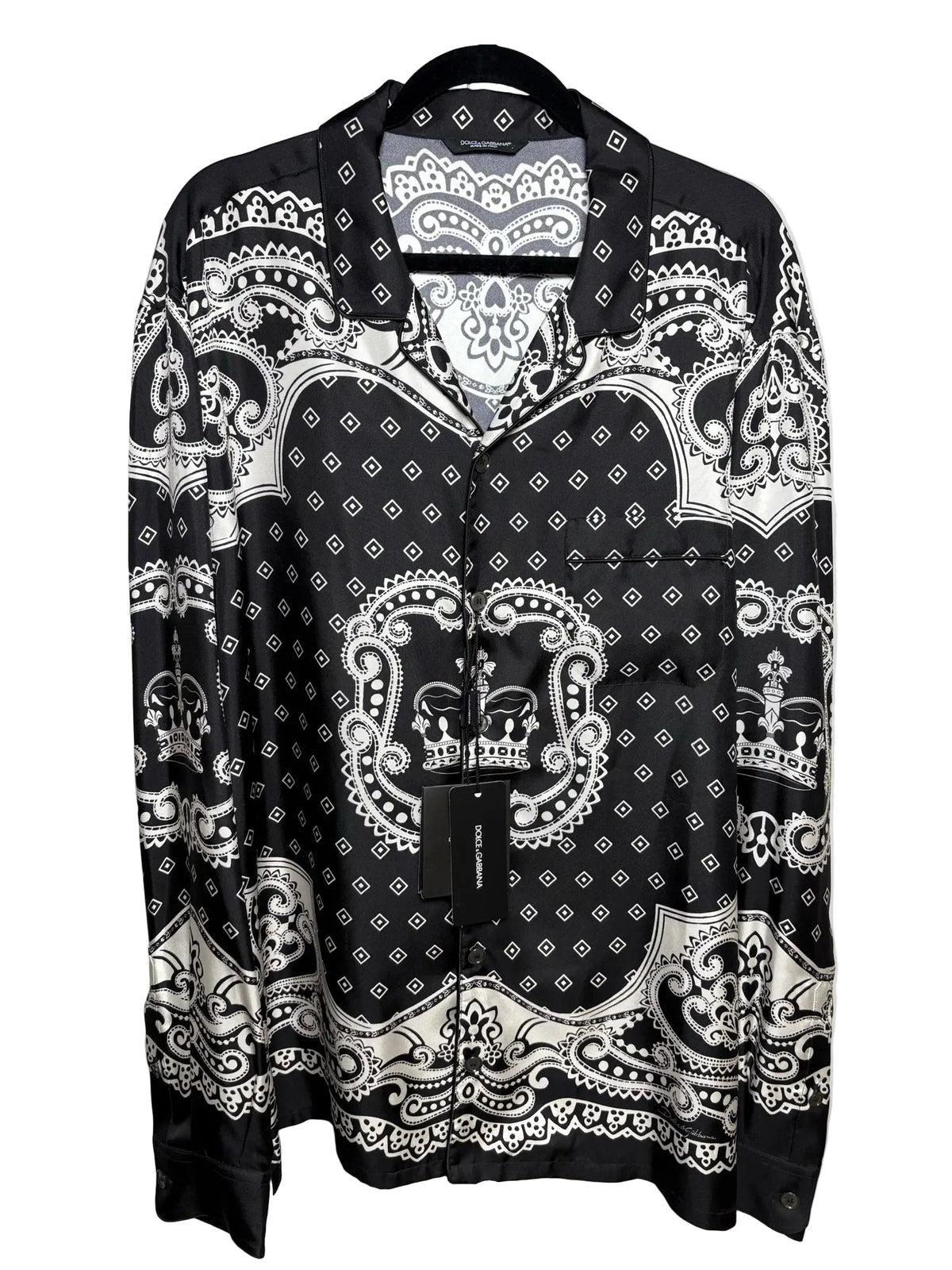 Black, White Men Size 44 (US XL) Authentic Dolce & Gabbana Black & White Bandana Print Pure Silk NWT Pre-Owned Shirt