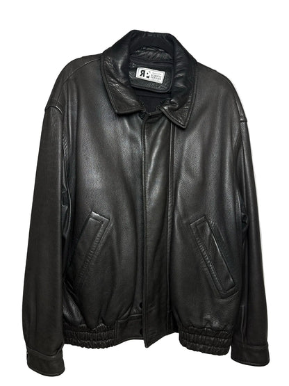 Black Men Size 54 IT (US 44 / XL Est.) Roberto Pierguidi Black Pebble Leather Vintage Rare Pre-Owned Bomber Jacket