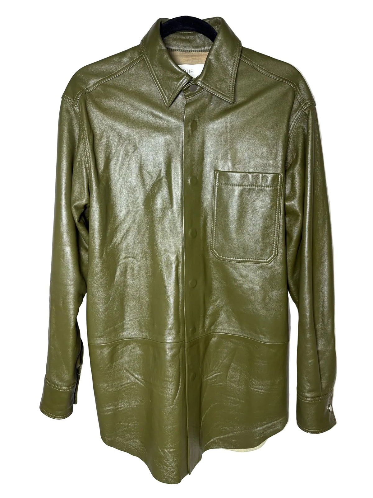 Olive Green Men Size S Due Diligence Olive Green Lambskin Leather Pre-Owned Shirt Jacket