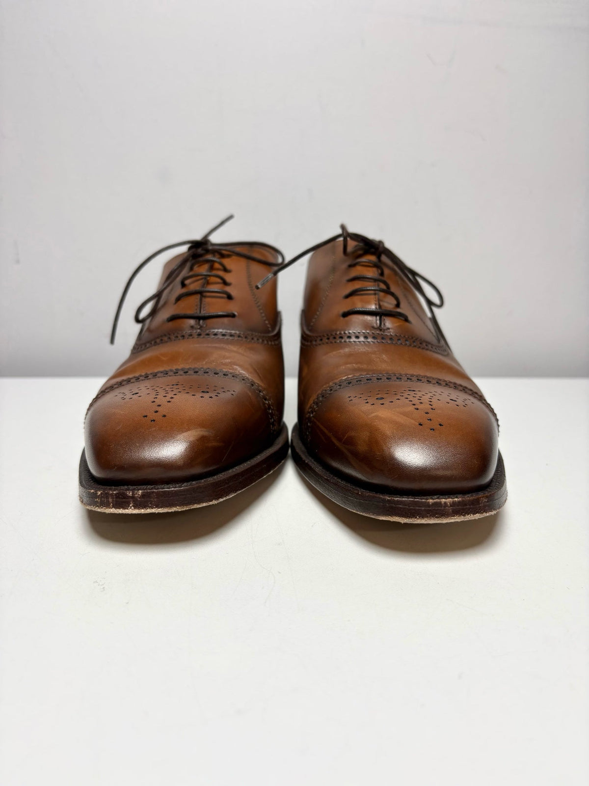 Tan Men's Ralph Lauren Purple Label Tan Burnished Calfskin Pre-Owned Denver Dress Shoes