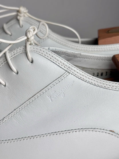 White Men's Salvatore Ferragamo White Wingtip Leather Pre-owned Vintage Dress Shoes Sz 12