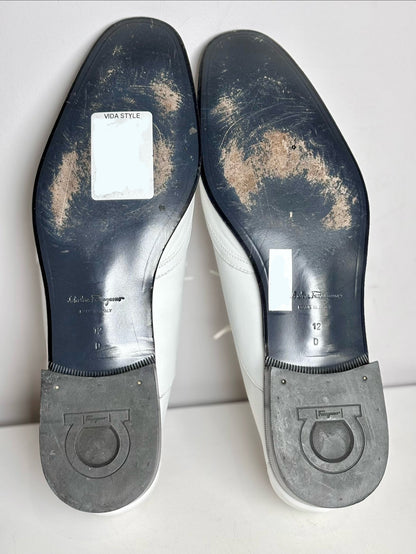 White Men's Salvatore Ferragamo White Wingtip Leather Pre-owned Vintage Dress Shoes Sz 12