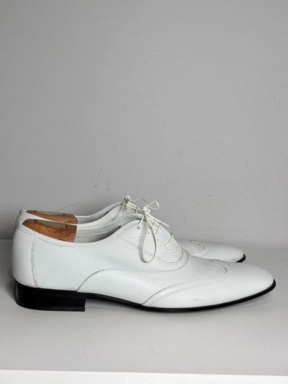 White Men's Salvatore Ferragamo White Wingtip Leather Pre-owned Vintage Dress Shoes Sz 12