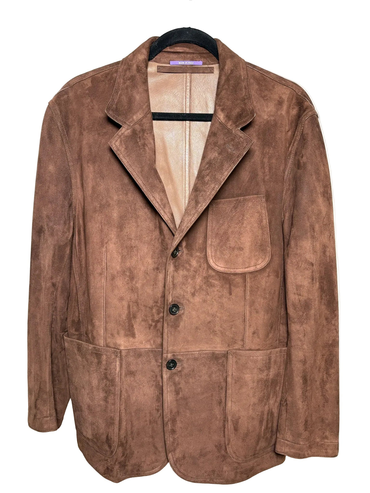 Ralph Lauren Purple Label brown suede jacket with three buttons and three pockets