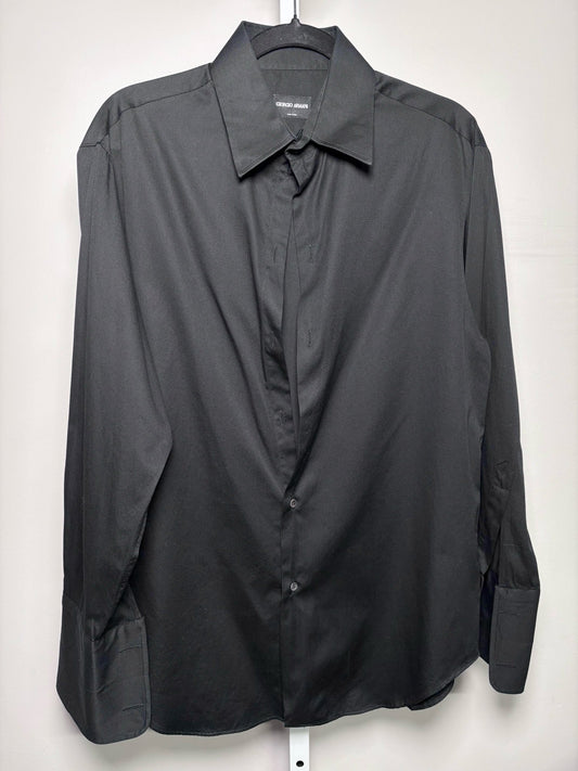 Mens Size 41 (16) Giorgio Armani Black Cotton Solid Men's Shirt - VIDA STYLE SHOP