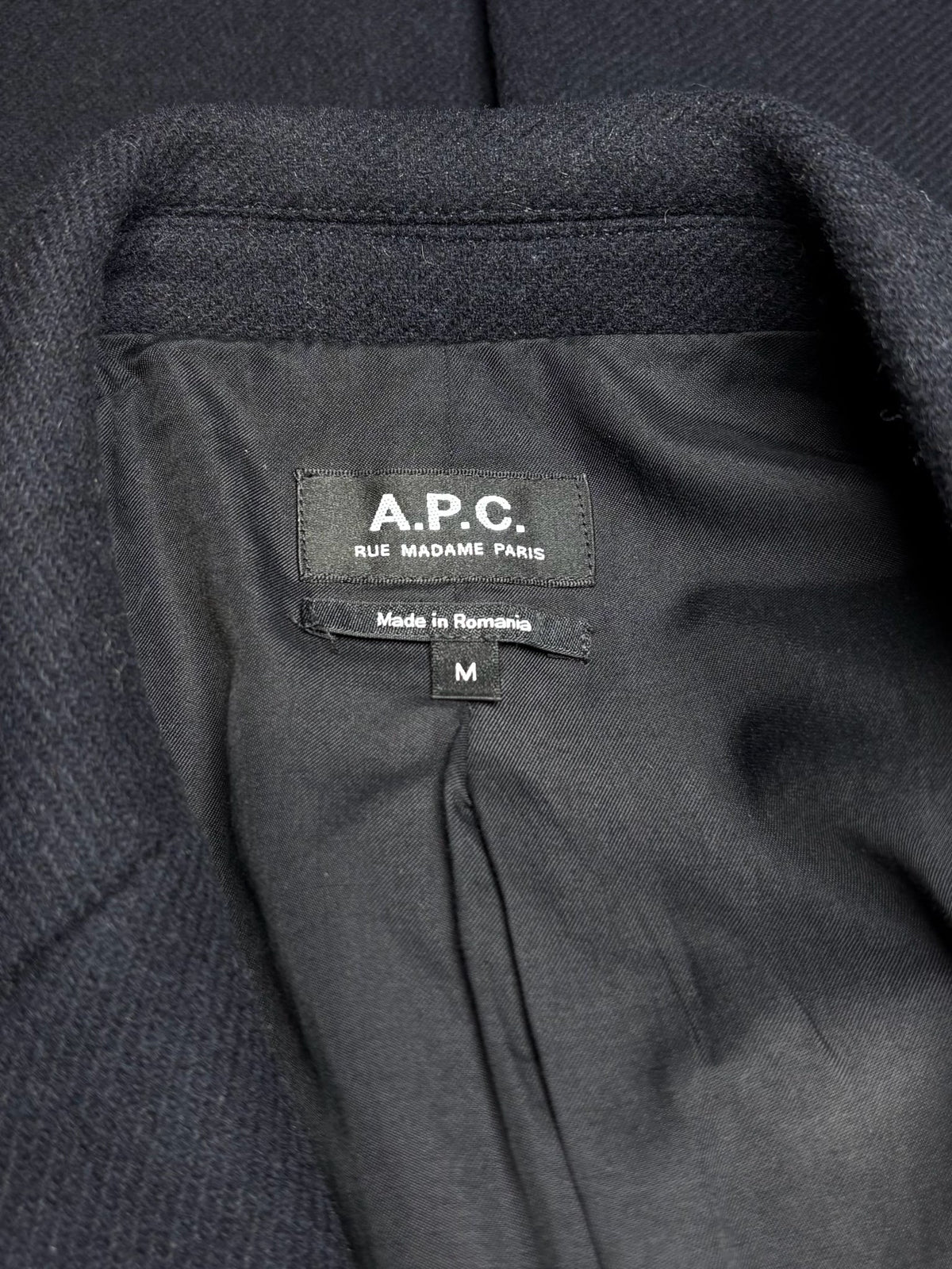 Men's Size M APC Black Wool Blend Pre-Owned Single-Breasted Car Coat - VIDA STYLE SHOP