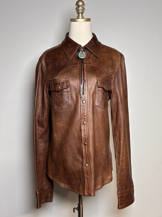 Mens Size M (Estimate) Dolce & Gabbana Brown Sheepskin Leather Pre-owned Shirt - VIDA STYLE SHOP