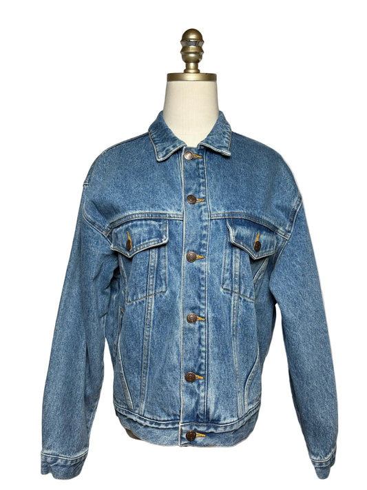 Blue denim jean jacket on a mannequin