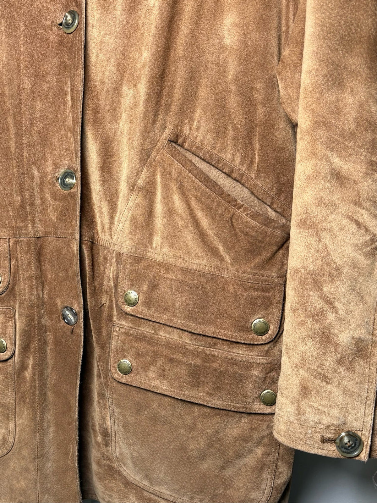 Men's Size S Lauren Ralph Lauren Camel Pure Suede Leather Pre-Owned Rancher Coat - VIDA STYLE SHOP