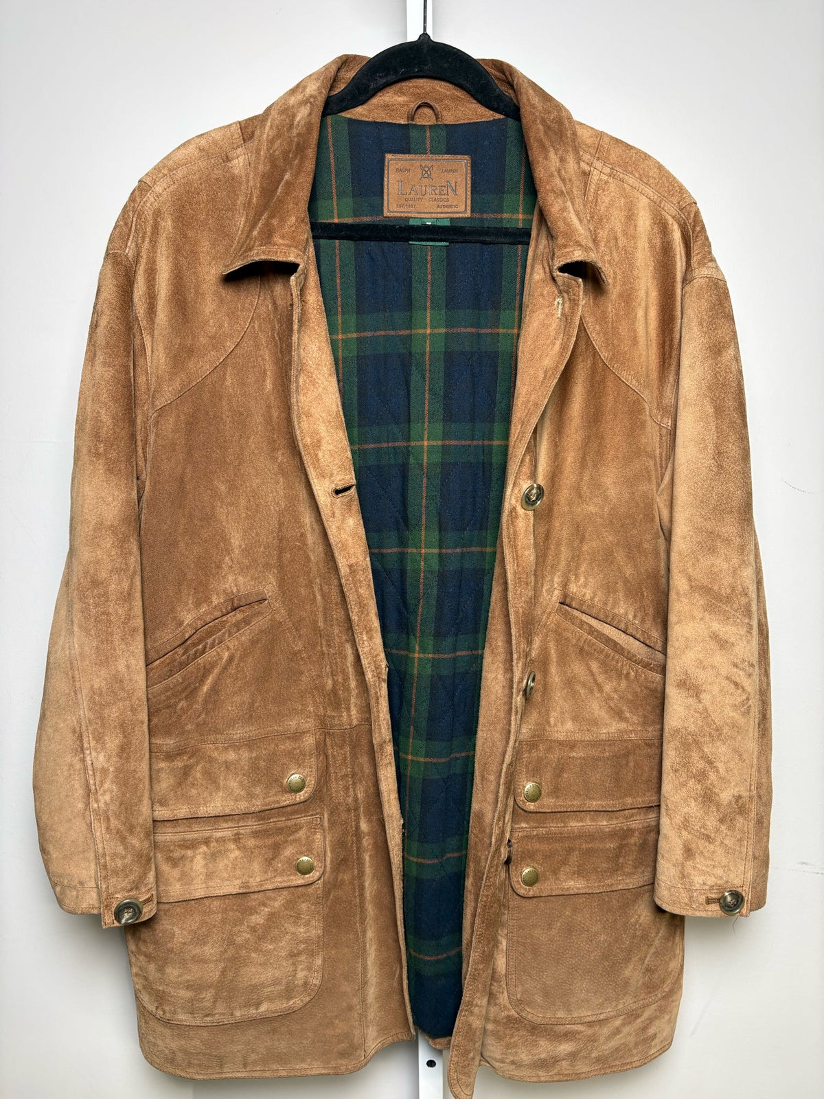 Men's Size S Lauren Ralph Lauren Camel Pure Suede Leather Pre-Owned Rancher Coat - VIDA STYLE SHOP