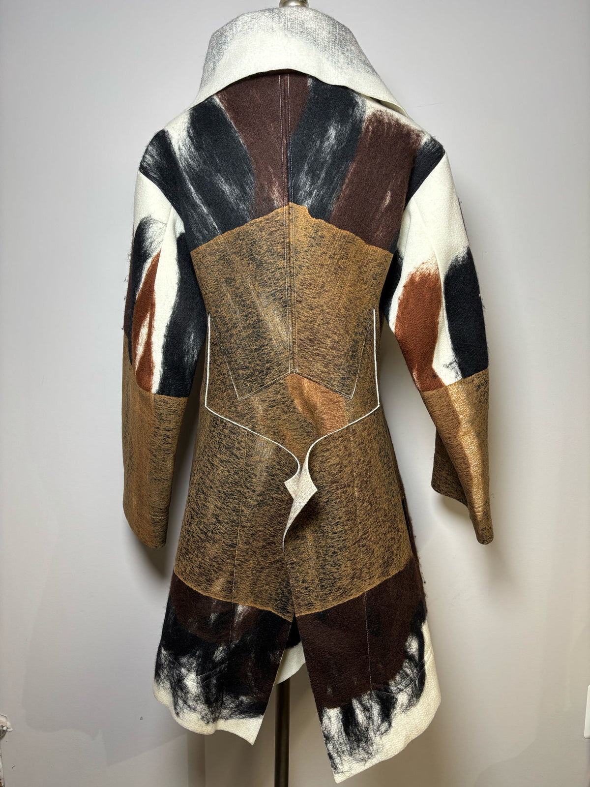 Rare, Vintage Issey Miyake Vintage Brown, Black, Cream Marbled Felt Coat, Sz S Pre-owned