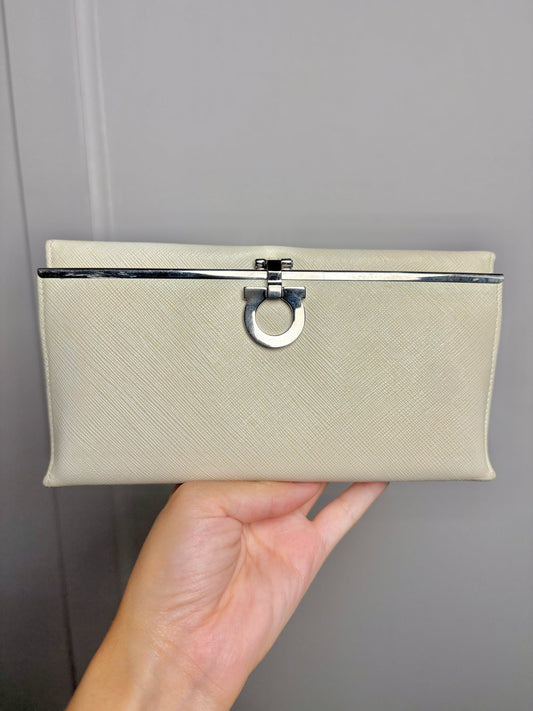 Salvatore Ferragamo Saffiano Leather Vintage Bone Gancini Pre-Owned Wallet