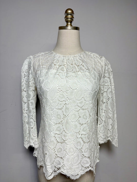 Size 4 Milly of New York White Lace Women's Cotton Pre-owned Blouse - VIDA STYLE SHOP