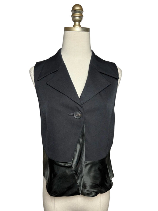 6 Size 6 Women Atsuro Tayama Black Wool w/Satin Panels Japanese Design Pre-owned Vest