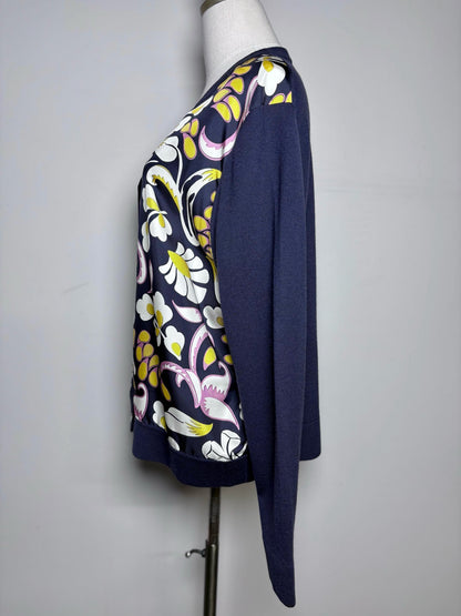 XL Size XL Tory Burch Navy,yellow,white & purple Floral Abstract Women's Cardigan
