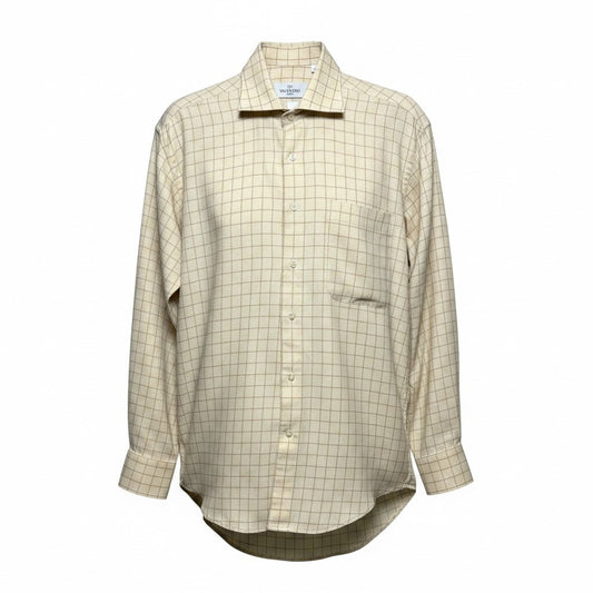 Valentino Tan 100% Cotton Checkered Men's Pre-Owned Vintage Shirt - VIDA STYLE SHOP