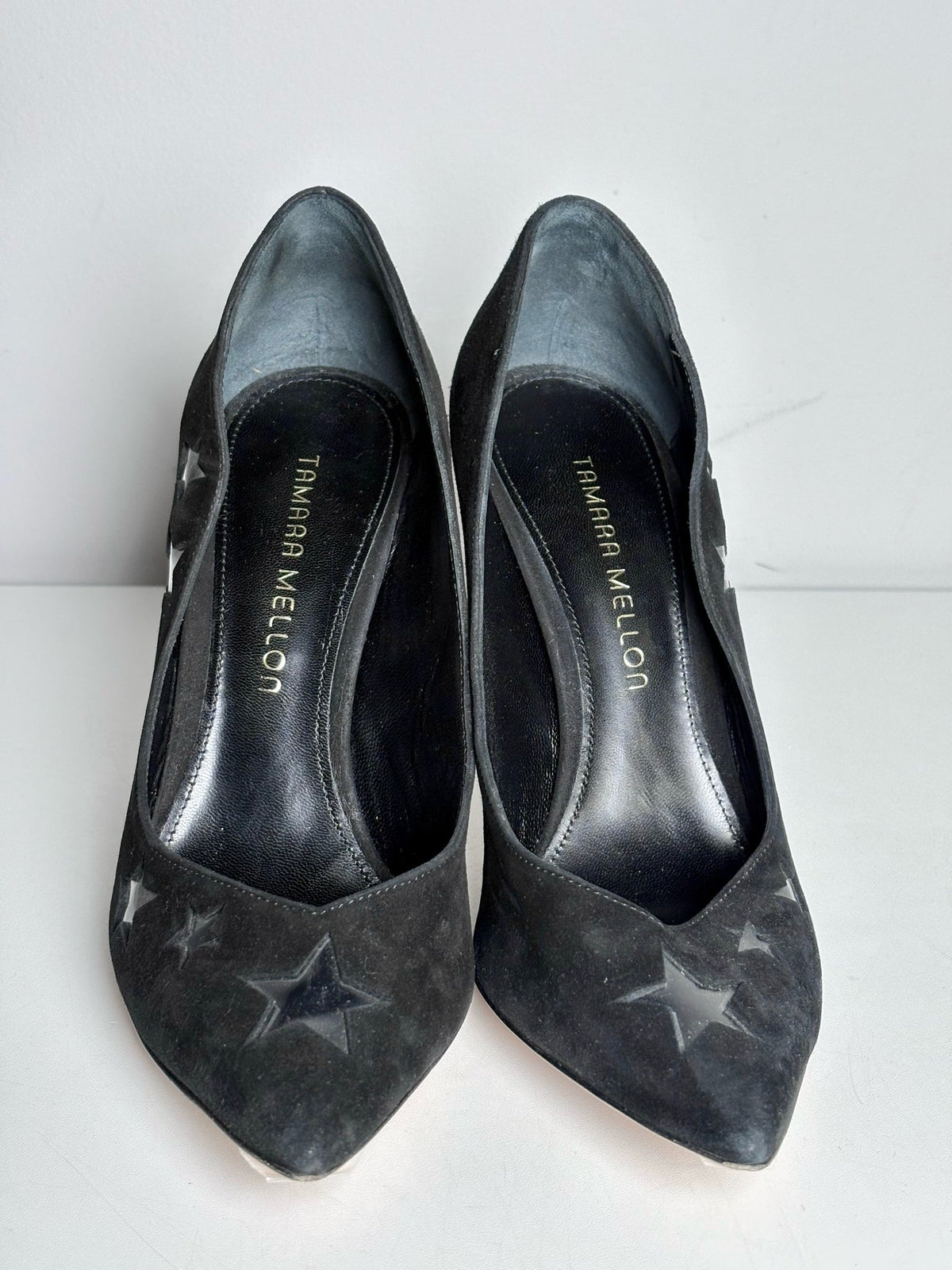 Black W Shoe Size 37.5 (7 US) Tamara Mellon PVC Stars Black Suede Pre-owned Heels