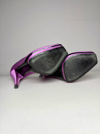 Purple W Shoe Size 37.5 (7.5) Tom Ford Purple Satin Platform Pre-owned Heels