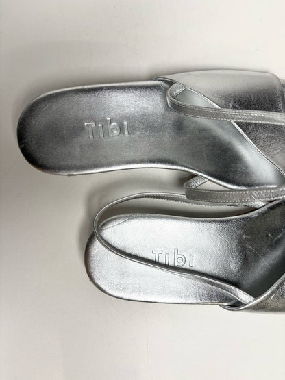 Silver W Shoe Size 37.5 Tibi Avi Asymmetric Metallic Silver Pre-owned Flat Sandal