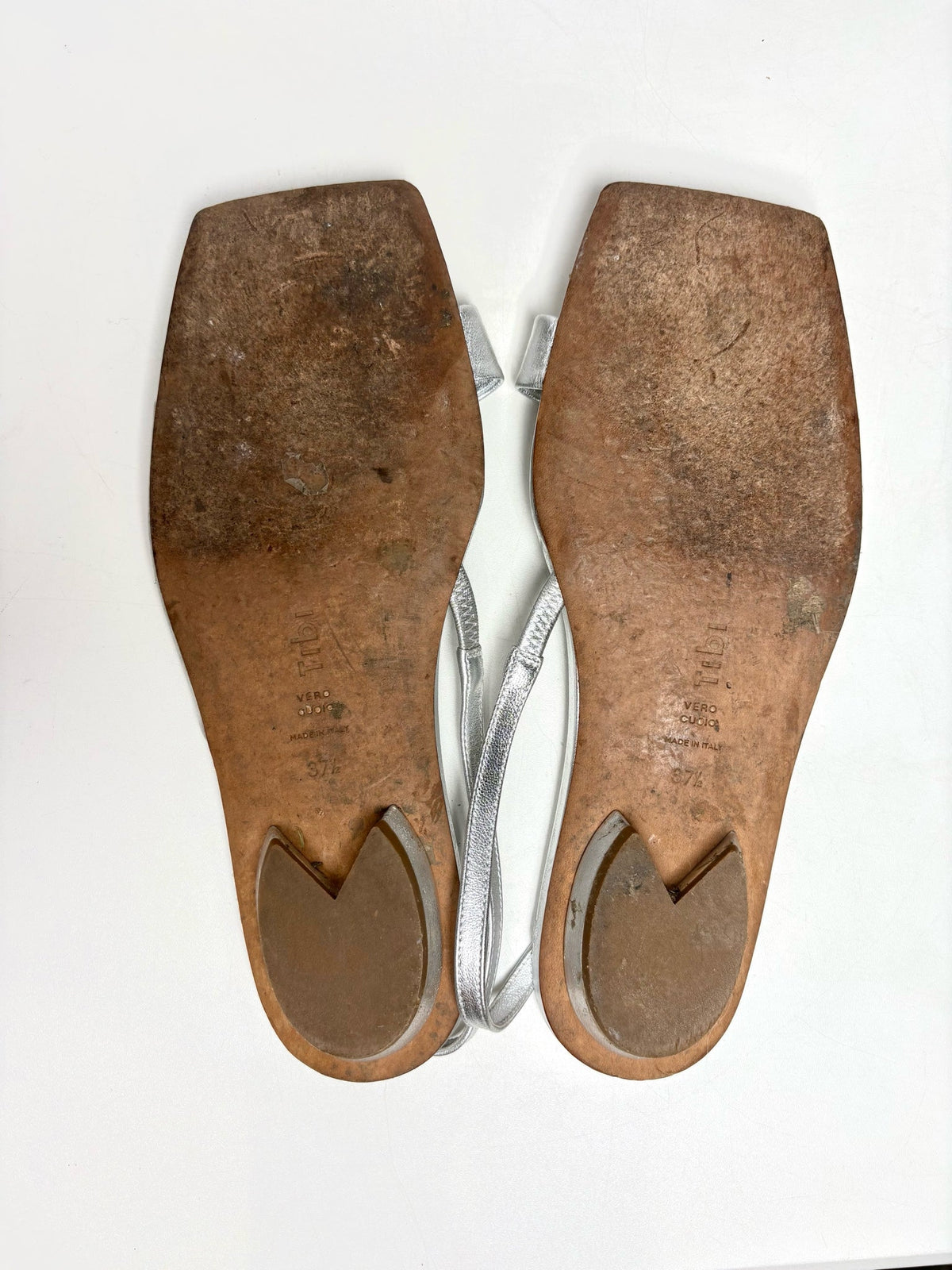 Silver W Shoe Size 37.5 Tibi Avi Asymmetric Metallic Silver Pre-owned Flat Sandal