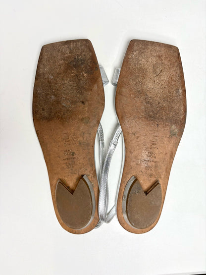 Silver W Shoe Size 37.5 Tibi Avi Asymmetric Metallic Silver Pre-owned Flat Sandal