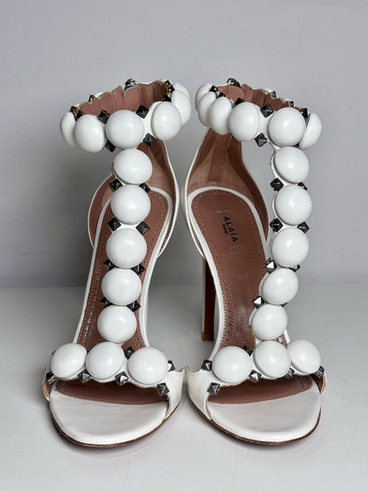 White W Shoe Size 38 (8 US) Alaia La Bombe White Leather Women's Pre-owned Heels