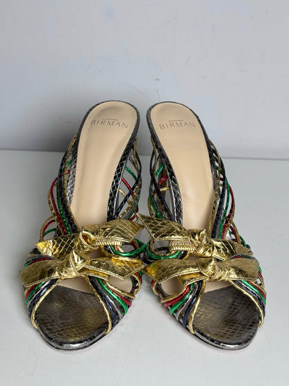 Metallic W Shoe Size 38 (8 US) Alexandre Birman Metallic Leather Python Embossed Heels
