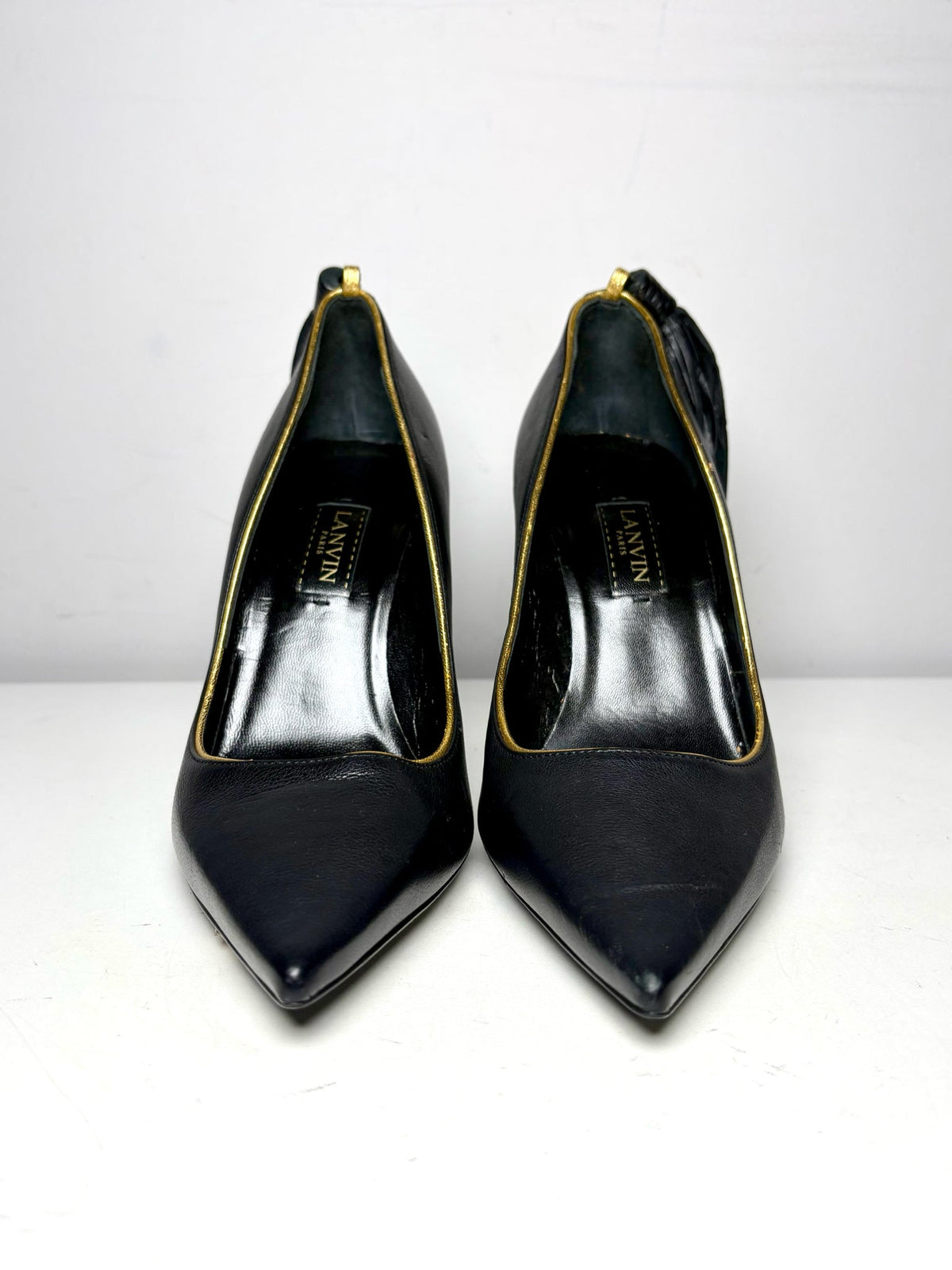 Black W Shoe Size 38.5 (8.5 US) Lanvin Ankle Tassel Black Leather Pre-owned Heels