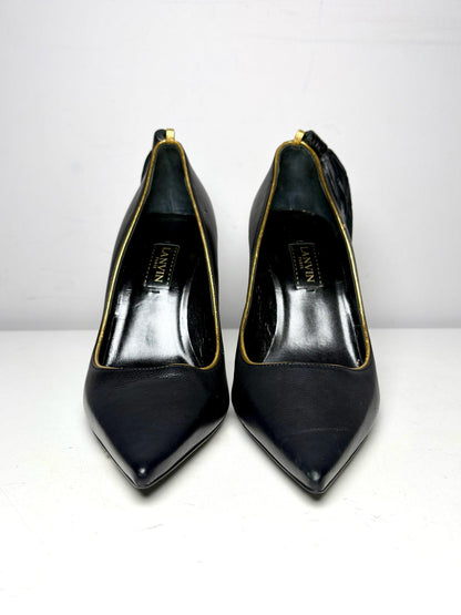 Black W Shoe Size 38.5 (8.5 US) Lanvin Ankle Tassel Black Leather Pre-owned Heels