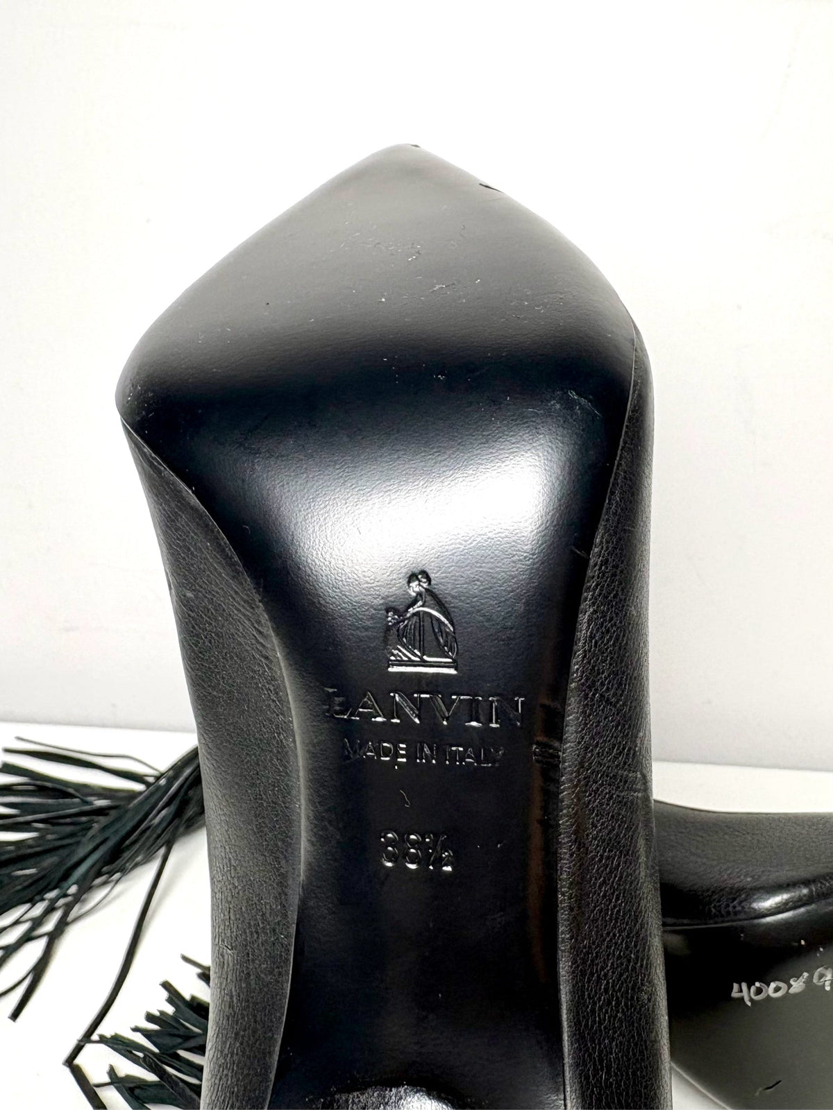 Black W Shoe Size 38.5 (8.5 US) Lanvin Ankle Tassel Black Leather Pre-owned Heels