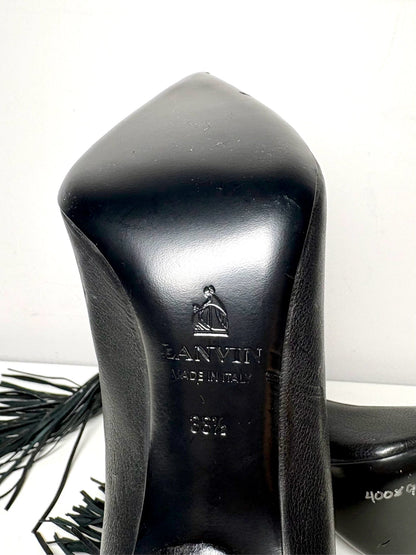 Black W Shoe Size 38.5 (8.5 US) Lanvin Ankle Tassel Black Leather Pre-owned Heels