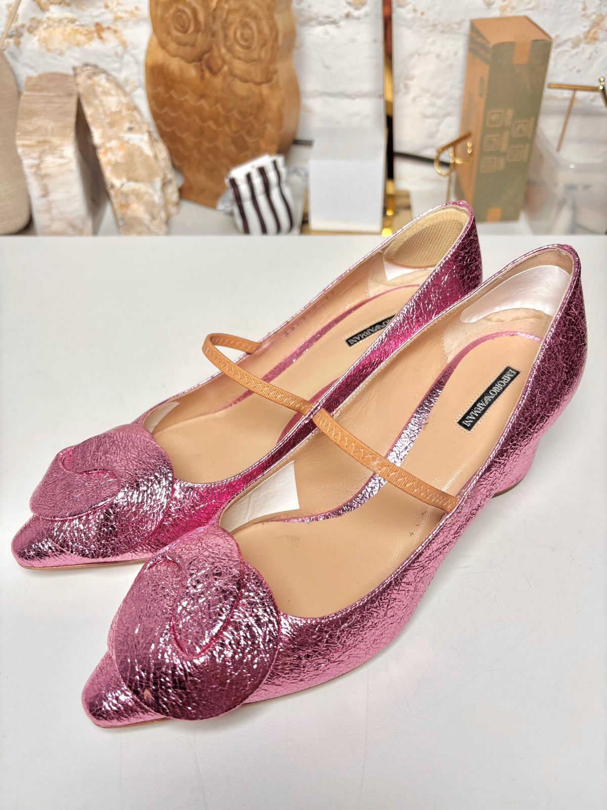 Pink W Shoe Size 39 (8.5 US) Emporio Armani Pink Leather Metallic Cowhide Pump