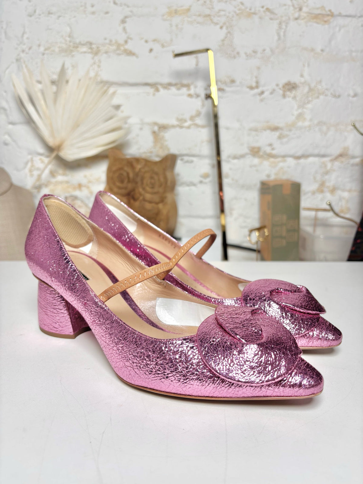 Pink W Shoe Size 39 (8.5 US) Emporio Armani Pink Leather Metallic Cowhide Pump