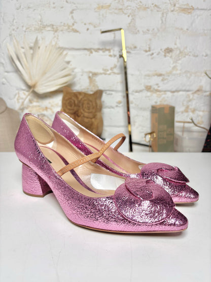 Pink W Shoe Size 39 (8.5 US) Emporio Armani Pink Leather Metallic Cowhide Pump