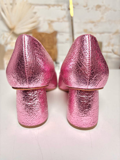 Pink W Shoe Size 39 (8.5 US) Emporio Armani Pink Leather Metallic Cowhide Pump