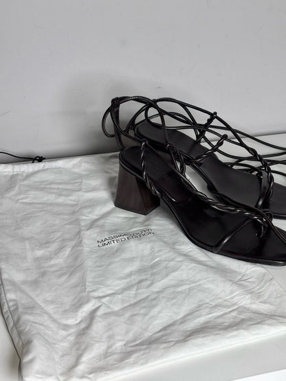 Dark Brown W Shoe Size 39 Massimo Dutti Dark Brown Leather Women's Pre-owned Sandals