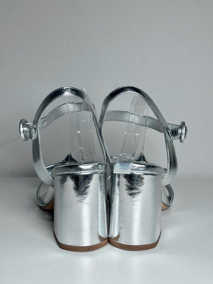 Metallic Silver W Shoe Size 41 (10 - 10.5) Alexandre Birman Metallic Silver Leather Heels