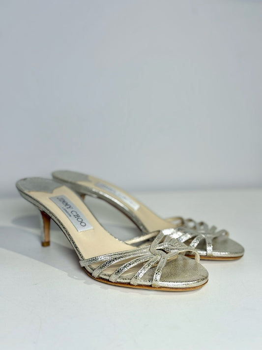 Metallic Gold W Shoe Size 5 Jimmy Choo Metallic Gold Leather Cowhide NWOT Slides