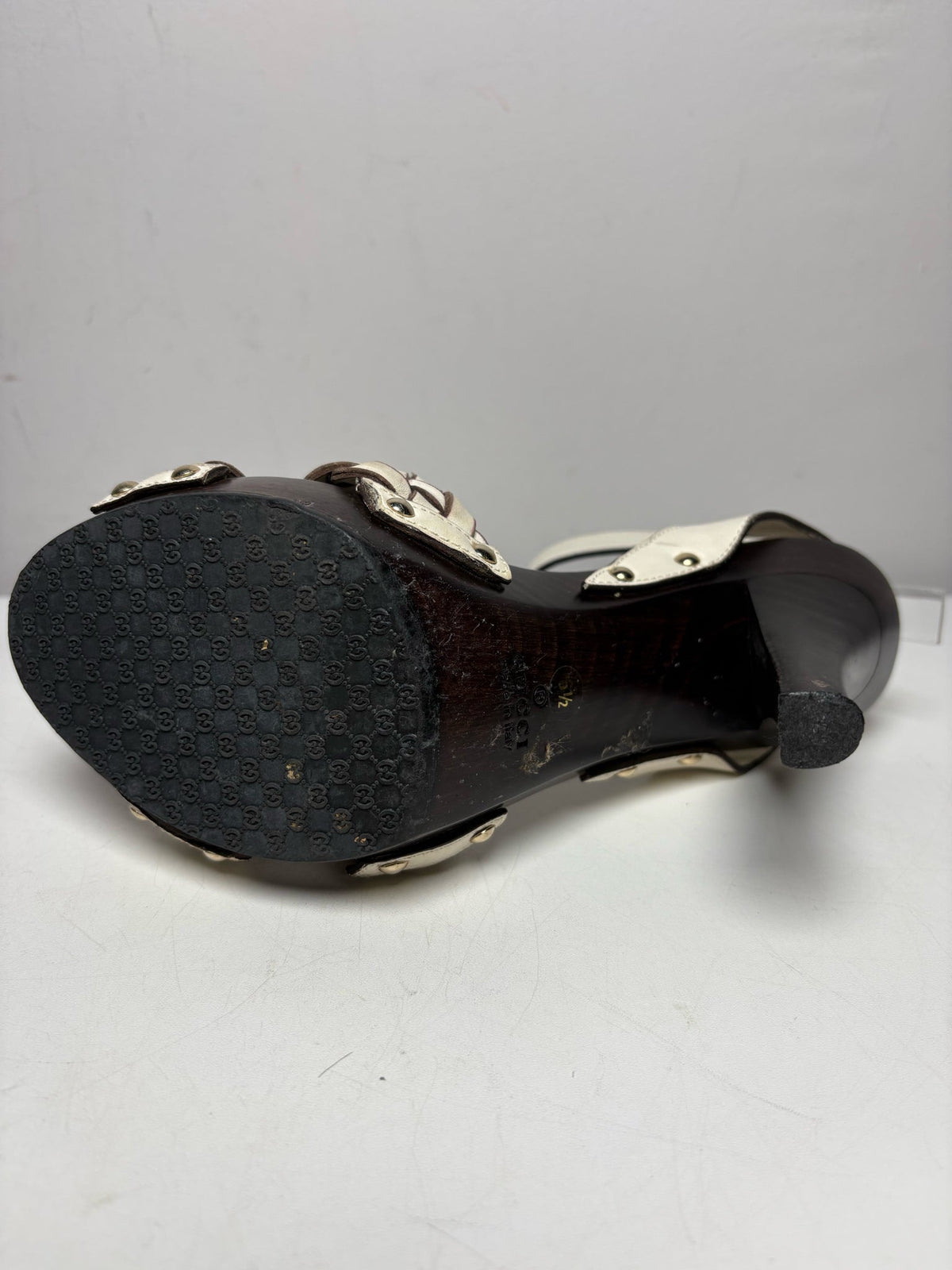 Brown, White W Shoe Size 6.5 Gucci Brown, White Leather, Wood Women's Pre-owned Heels