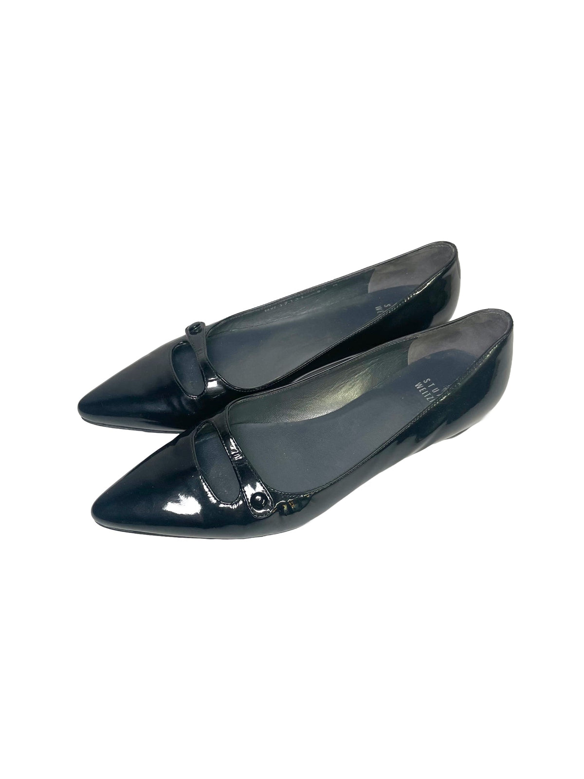 Black W Shoe Size 6.5 Stuart Weitzman Black Leather Patent Pointed Toe Flats