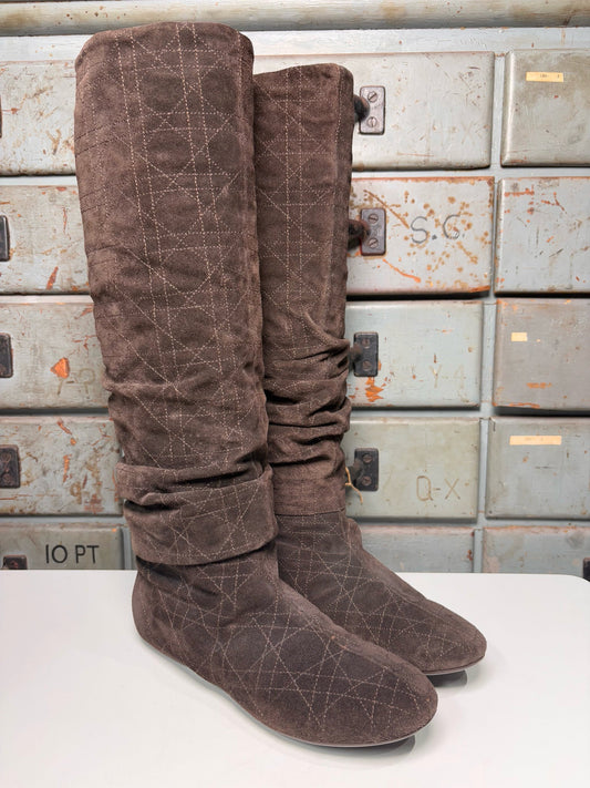 Brown W Shoe Size 7 Christian Dior Cannage Tall Brown Suede Vintage Boots